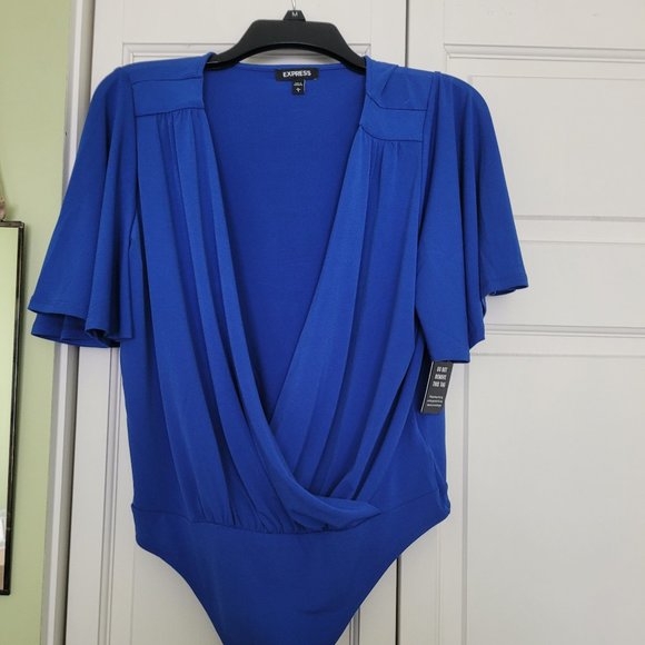Express Blue Flutter Sleeve Bodysuit, Size L - Picture 1 of 4